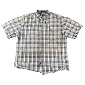 Carhartt L Plaid Short Sleeve Button Shirt Blue Utility Workwear Western